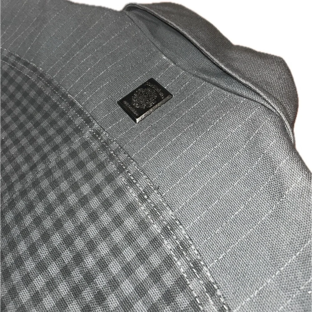 Live Mechanics Canvas Checked Plaid Gray Streetwear Moto Grunge Stud Coat 2XL